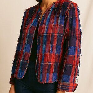 Vintage Crystal Handwoven Fringe Art Jacket Statement Piece Sz S